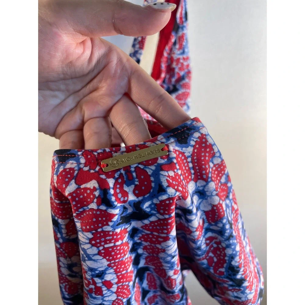 Michael Kors Red Blue‎ Paisley Lace Up One Piece Swimsuit Floral Size 10